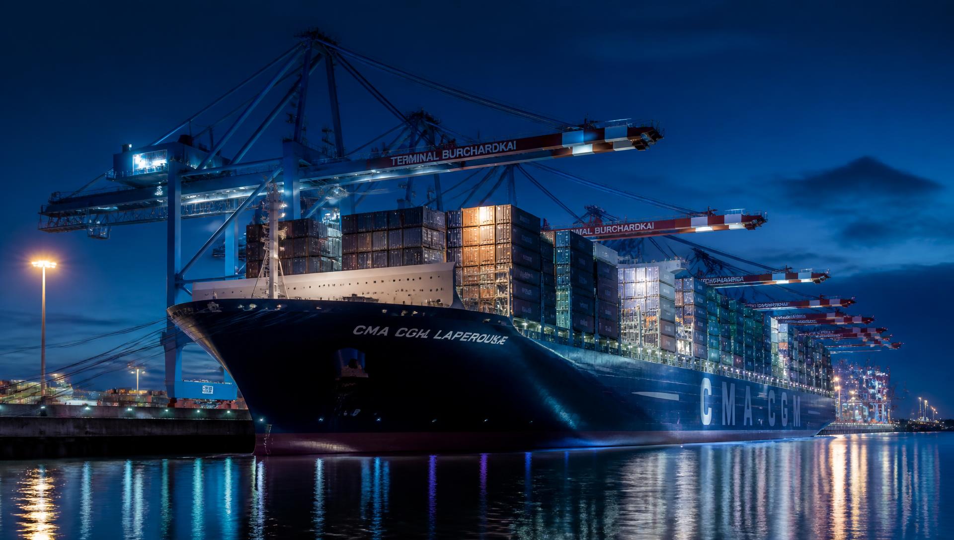 Container ship at an international port terminal