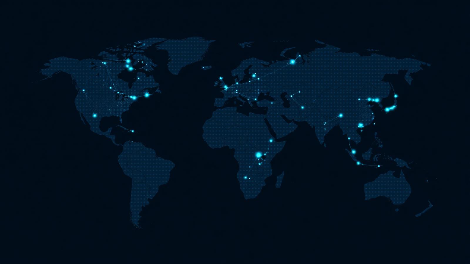 Illustrated world map highlighting international trade lanes